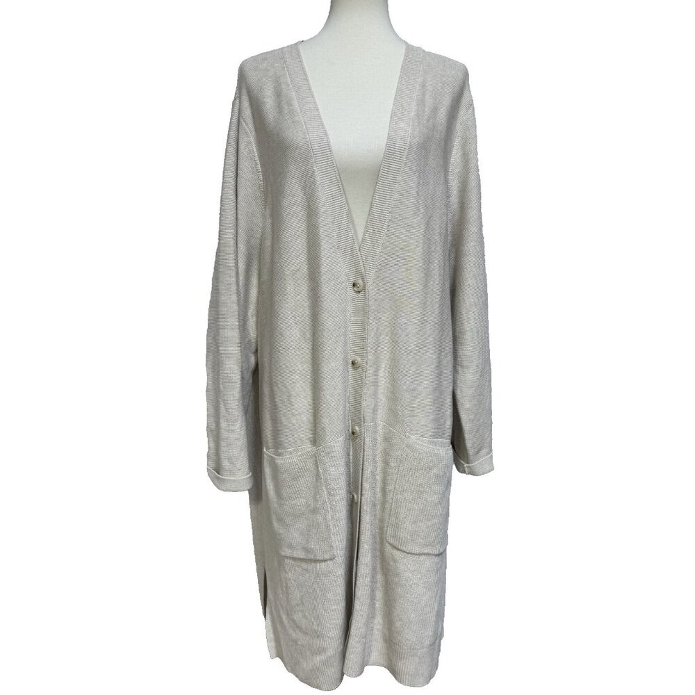J. Jill V-Neck Long Sleeve Cardigan Womens 3X Sweater Pockets Cream Tan Ivory